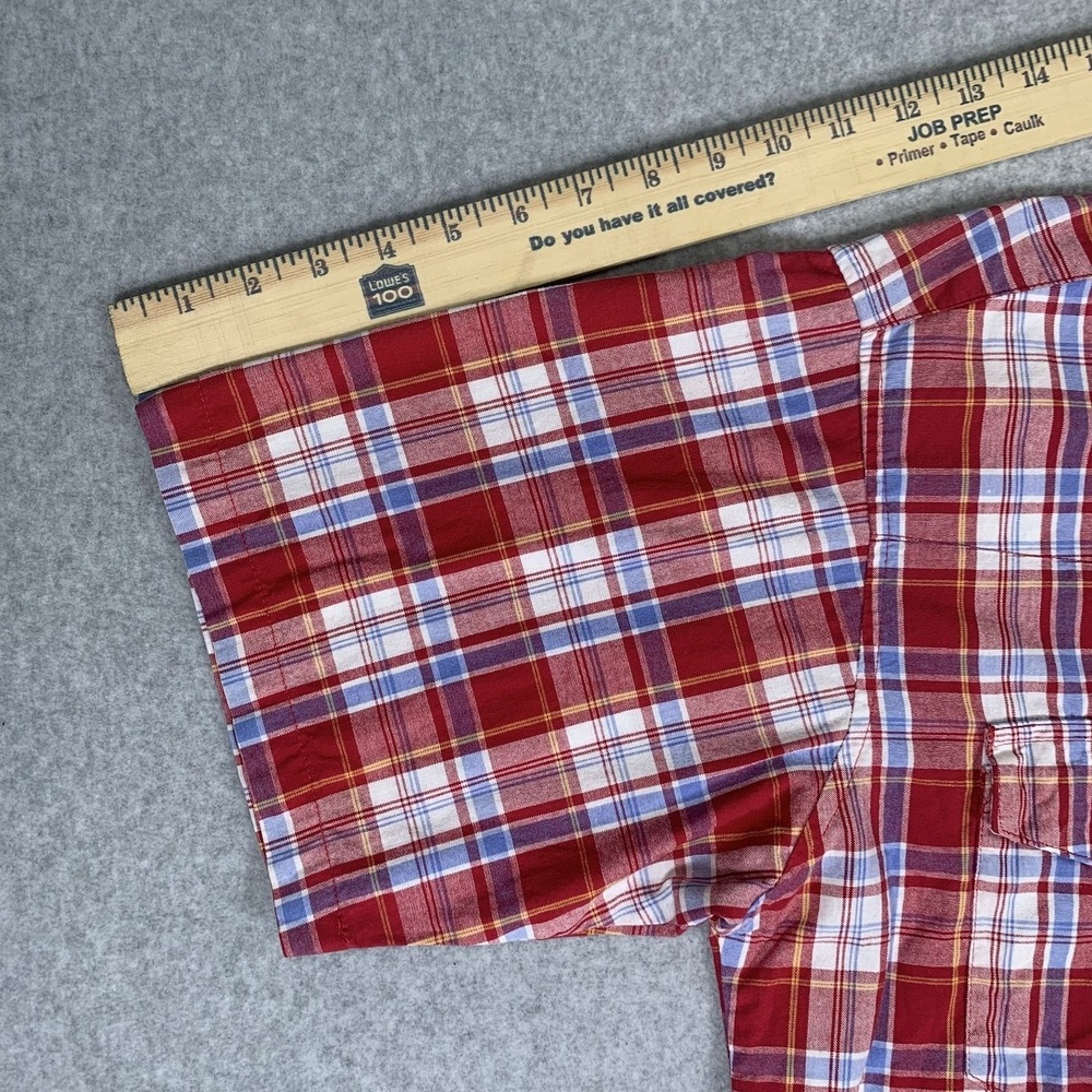 Wrangler Western Shirt Men's L Red Plaid Pearl Snap Short Sleeve Button Up - Picture 14 of 16